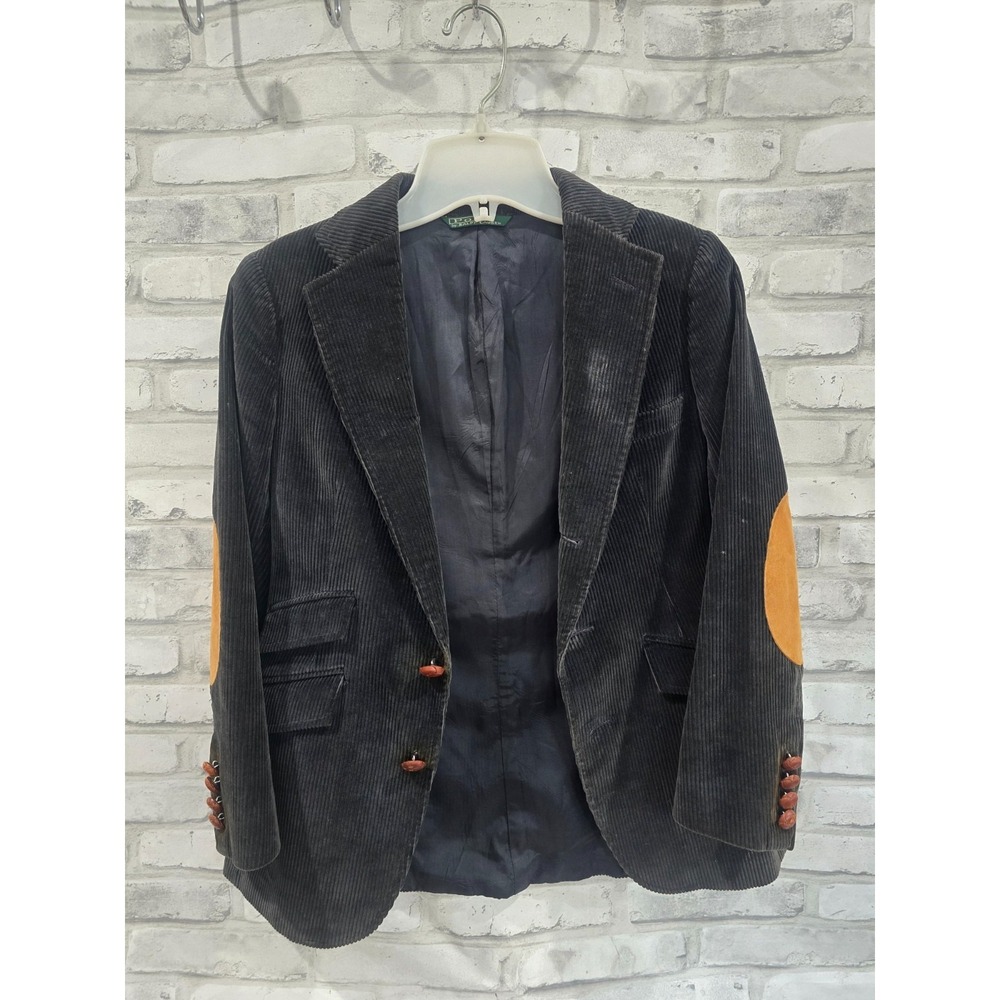 VTG Polo Ralph Lauren Boys Sz 12 Regular Corduroy Elbow Patches Black Jacket